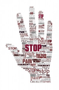 word cloud hand articulating to stop violence and cruelty