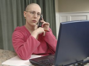 Woman working on the computer from home