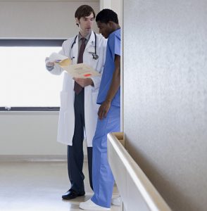 Hospital staff with paperwork