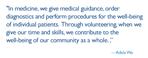 In medicine, we give medical guidance, order diagnostics and perform procedures for the well-being of individual patients. Through volunteering, when we give our time and skills, we contribute to the well-being of our community as a whole. 