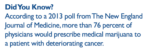 Did you know: according to a 2013 poll from The New England Journal of Medicine, more than 76 perfect of physicians would prescribe medical marijuana to a patient with deteriorating cancer