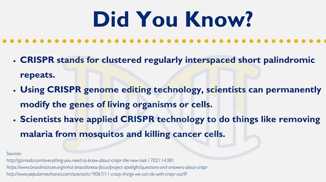 . CRISPR stands for Clustered Regularly Interspaced Short Palindromic Repeats and it is a genome editing technology that allows scientists to permanently modify genes in living organisms or cells.
