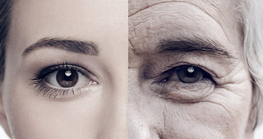 Cropped composite image of a woman when she was young and old