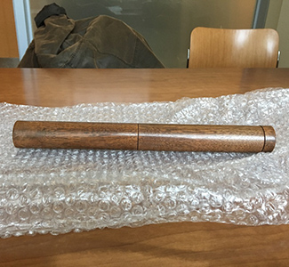 The replica of Laennec’s early 19th-century stethoscope, courtesy of the Institute for the History of Medicine.