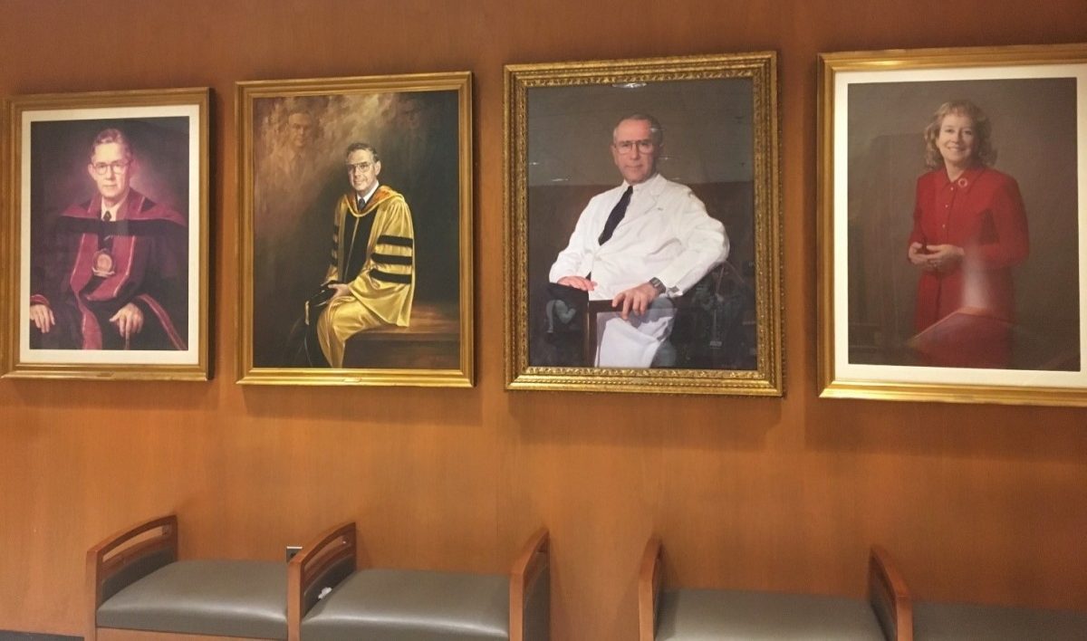 Portraits displayed around Johns Hopkins.