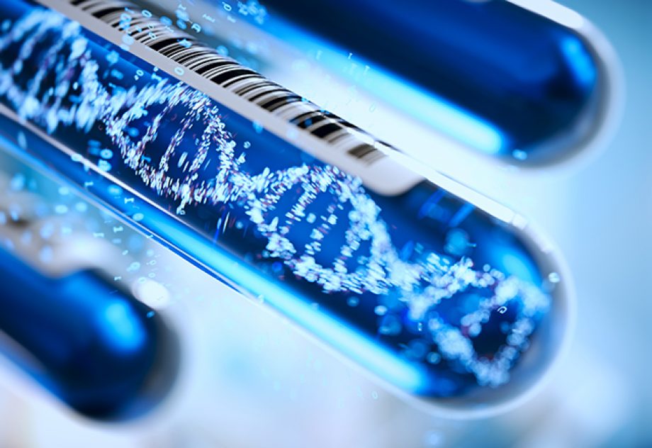 A conceptual image of DNA strands in a test tube.