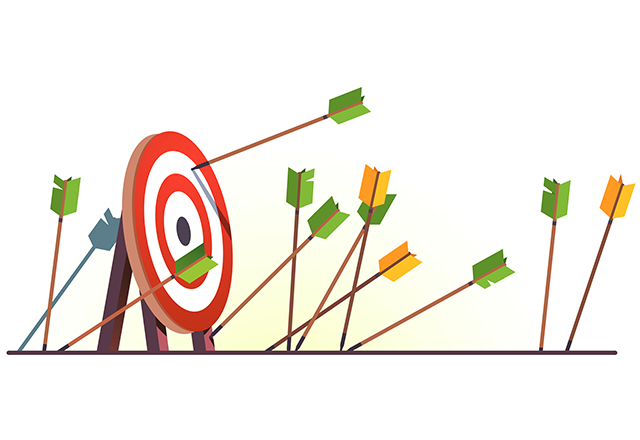 An illustration of arrows attempting to hit a target.