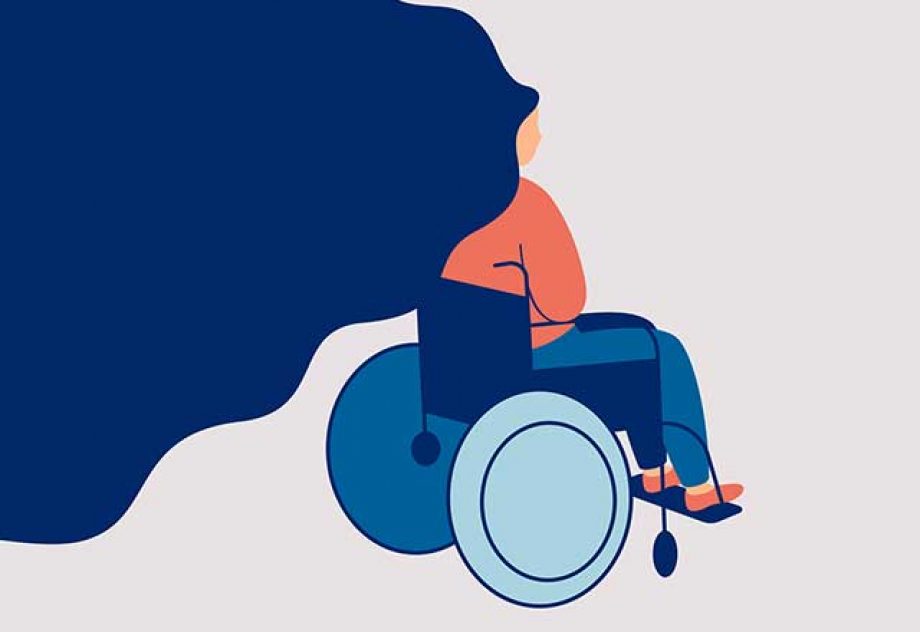 Illustration of a women in a wheelchair with flowing hair.