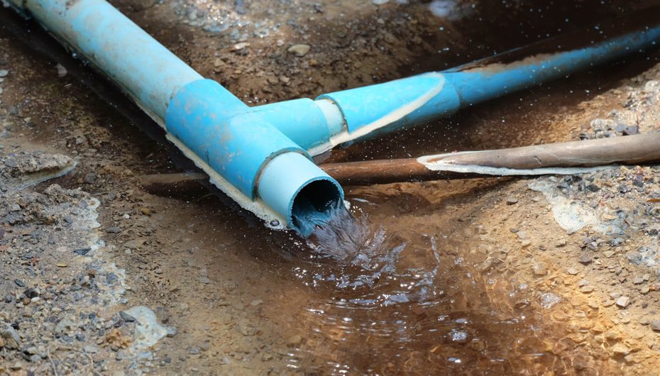 Blue plastic drain pipe