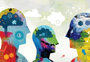Vector illustration depicting power of mind. The illustration is made from vectorized elements took from two different acrylic paintings and some other vector elements.