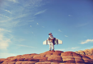 This little boy is ready for the far reaches of beyond with his jetpack.