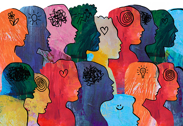 Large Group of diverse people with thoughts.