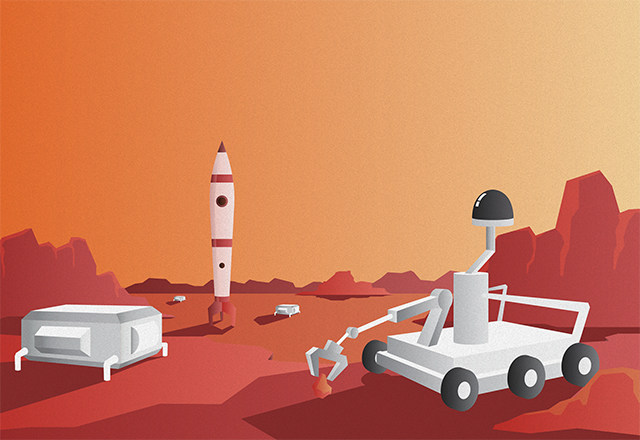 illustration of a rocket on Mars